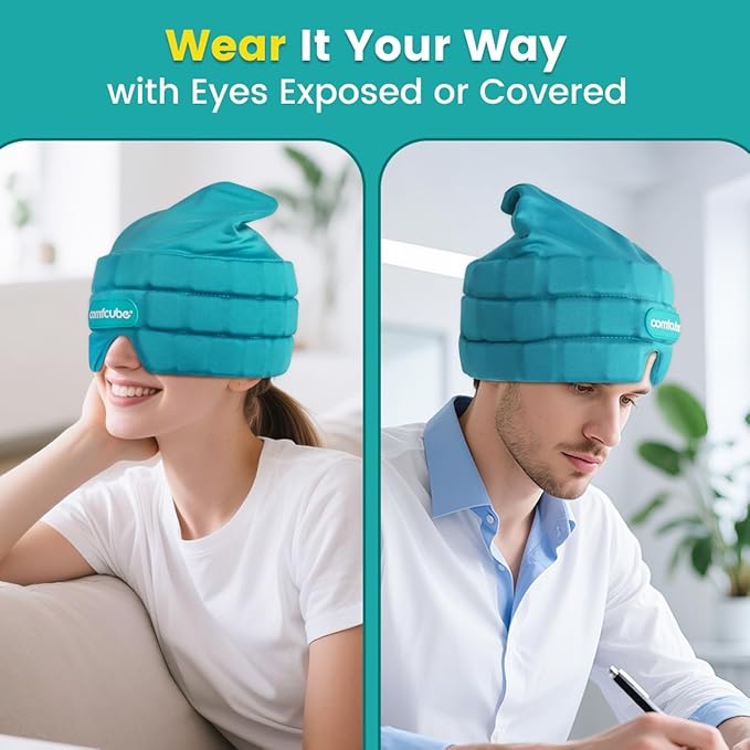 Migraine & Headache Relief Ice Cap, 2 Hours Long Lasting Cold Therapy Wearable & Washable Form Fitting Ice Hat for Sinus & Stress Relief, Puffy Eyes, Severe Migraines, Chemo
