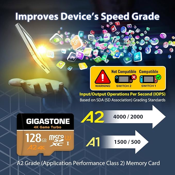 【For Switch 1 Only】GIGASTONE 128GB Micro SD Card, 4K UHD Game Turbo, MicroSDXC