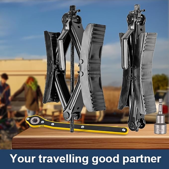 Camper Wheel Chock Stabilizer with Wrench, Premium X Shaped Wheel Chocks for RV Travel Trailer, 2Pcs Heavy Duty Tire Locking Chocks Accessories, for 3.5" to 12" Wheel Gaps