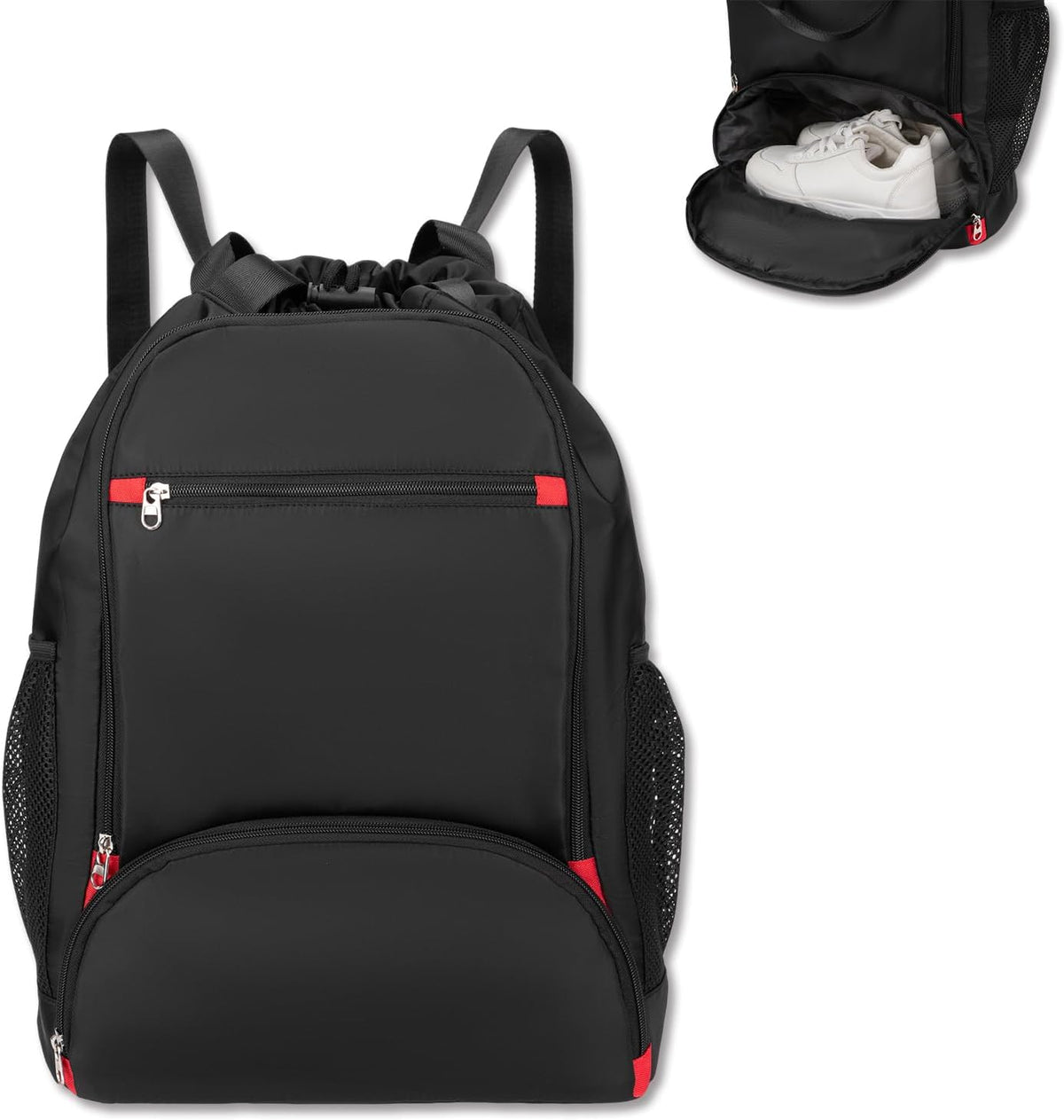 Seyfocnia Drawstring Backpack - Versatile Gym Bag with Shoe Compartment | Black Color