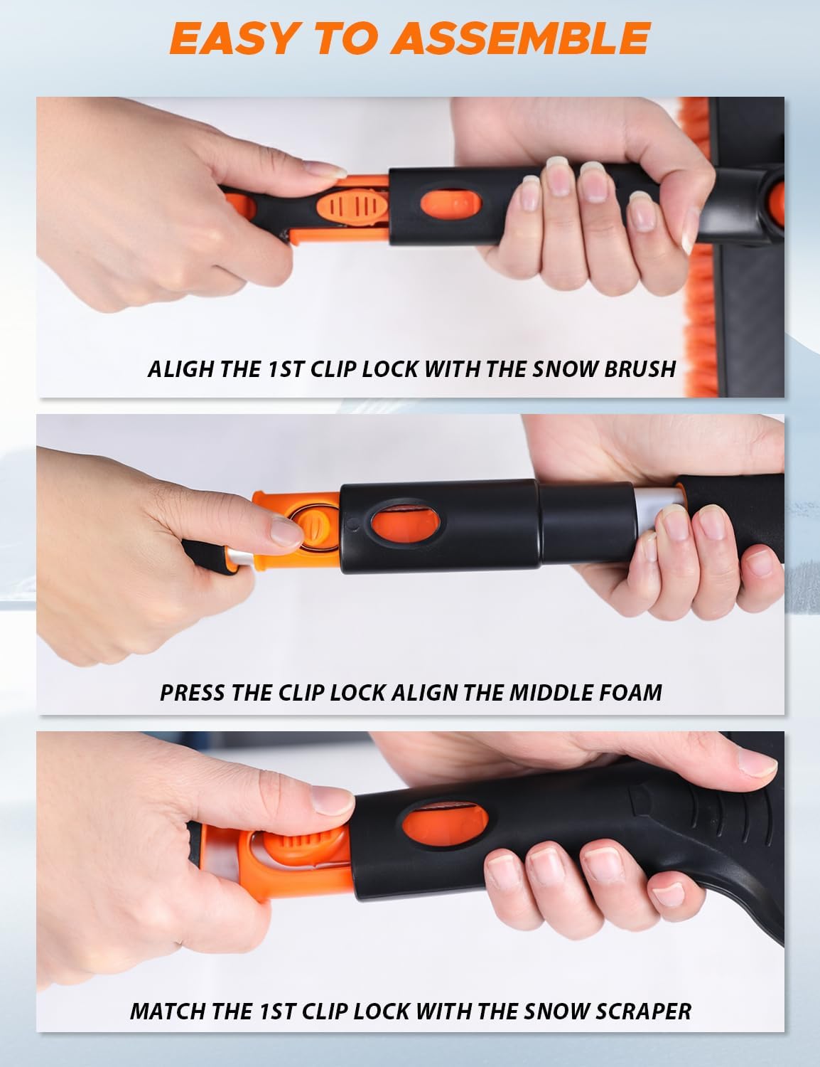 EcoNour 53″ 3 in 1 Extendable Snow Brush with Ice Scraper for Car Windshield | 360° Pivoting Long Snow Brush for SUV, Truck, and Car | Winter Car Accessories