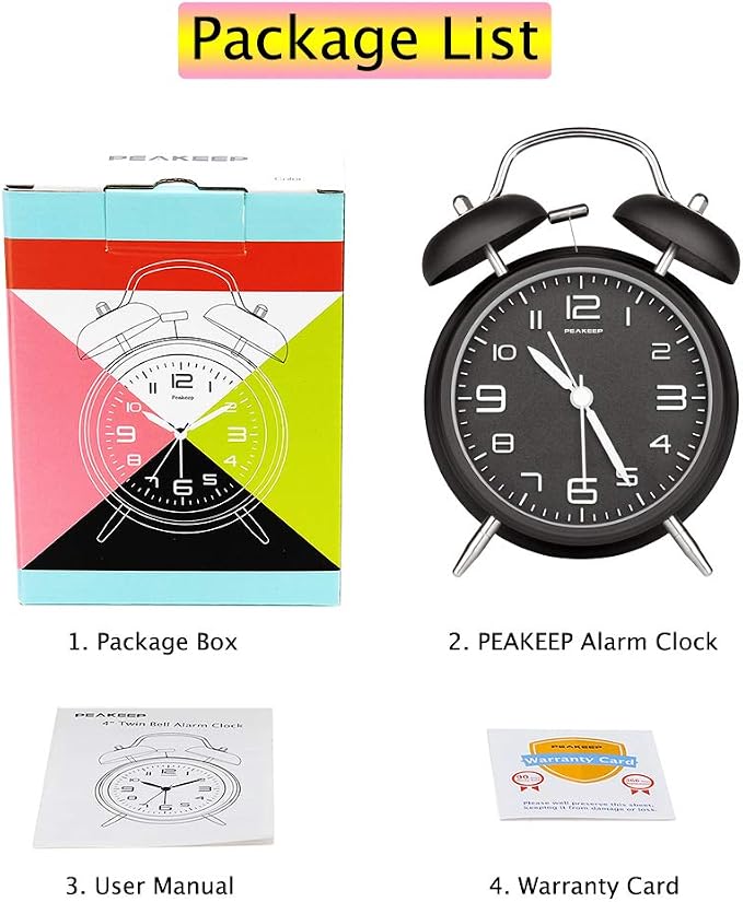 Peakeep 4 Inches Twin Bell Loud Alarm Clock