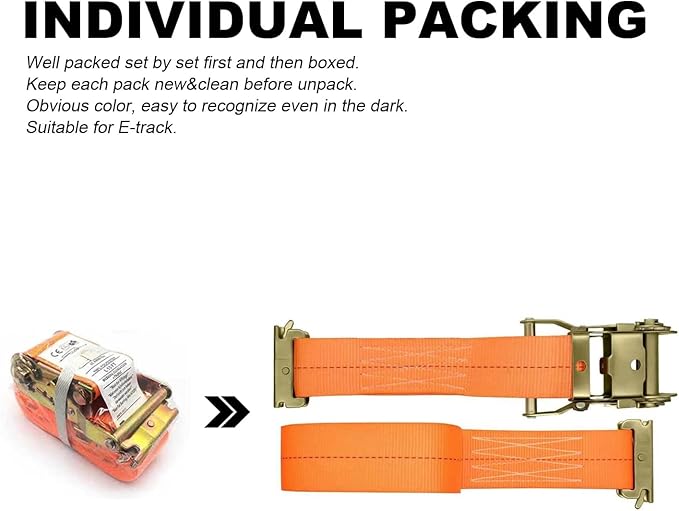 16 Pack E Track 2 Ratchet Strap Etrack Van Strap Box Truck Straps Accessories Heavy Duty 15ft E Track Accessories 4400lbs Breaking Load, 2200 Working Load Orange