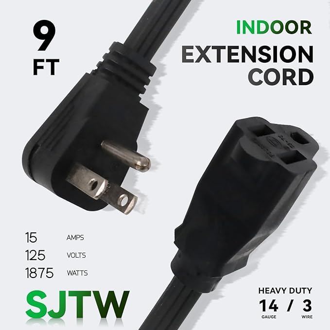 EP 9 Ft Heavy Duty Appliance Extension Cord - 14 Gauge 3 Prong Grounded Cable Wire, Ideal for Air Conditioners, Refrigerators, Microwaves, Washing Machines & More - Indoor Use, Black