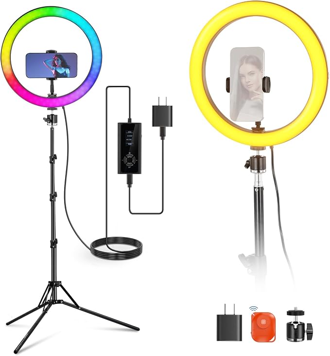 NEEWER 12" Ring Light with Stand Tripod Compatible with iPhone, 24W LED RGB