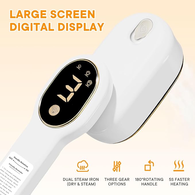 Smart Travel Steamer for Clothes, 1200W Handheld mini travel Steam All-in-One Portable Steamer Iron with LCD Display, 3 Steam Modes & 5s Fast Heat-up, Garment Steamer for Travel, Home, and Office