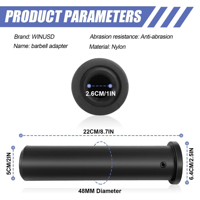 WINUSD 2Pcs Nylon Olympic Adapter Sleeve 8- Converts 1" Standard Weight Plate Posts to 2- Olympic Weight Plate PostsIncludes Removable end Cap and Allen Key