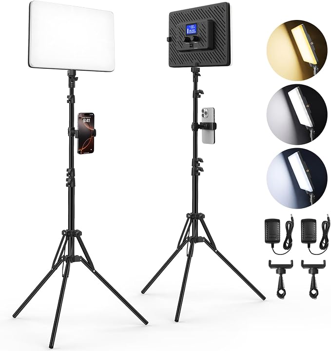 Led Video Light Panel Lighting Kit, QEUOOIY 2-Pack Bi-Color Photography Lighting
