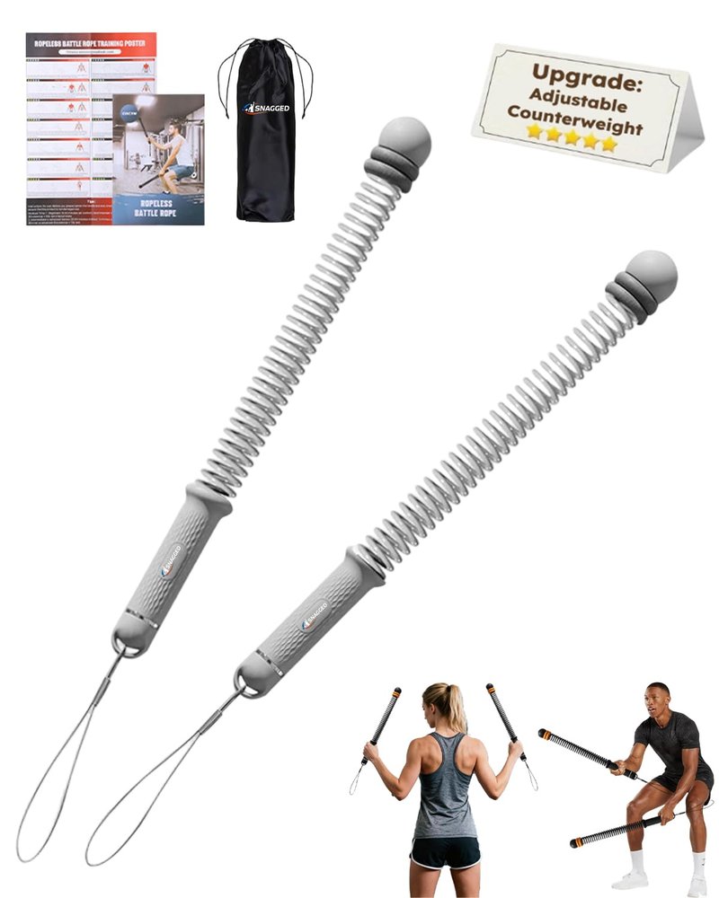 Ropeless Cordless Portable Battle Ropes for Home Gym,Adjustable Weight Z-Rope,Workout Equipment Weighted,Exercise Strength Training,No Endless Jump Rooes,Fitness Working Flex Springs Sticks(Gray)