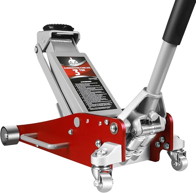 Jack Boss 3 Ton Low Profile, Aluminum and Steel Racing Floor Jack with Dual Pistons Quick Lift Pump for Sport Utility Vehicle, Lifting Range 3-15/16" min to 18-5/16" max, Net Weight 58.5 lb, Red