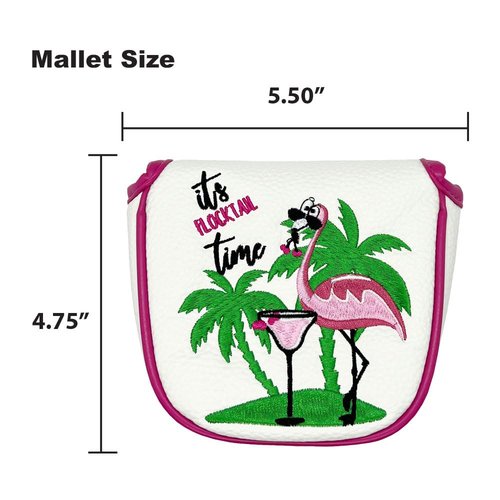 Giggle Golf Flamingo Golf Head Covers – Driver, Fairway, Hybrid & Putter – Tropical Black Flamingo Design - Great Gift (for Mallet/White)