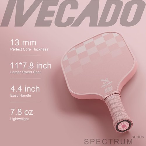 IVECADO Pickleball Paddle Pink Carbon Fiber USAPA Approved Lightweight One Pickle Ball Racket with Cover for Women and Men