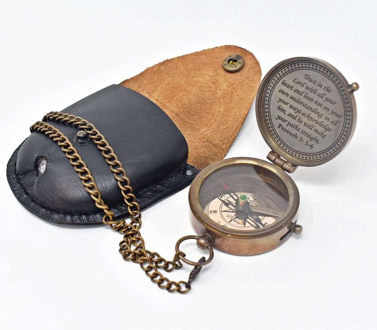 Trust In The Lord Engraved Compass - Inspirational Graduation Gift with Stamped Leather Case | Camping & Boating Essential