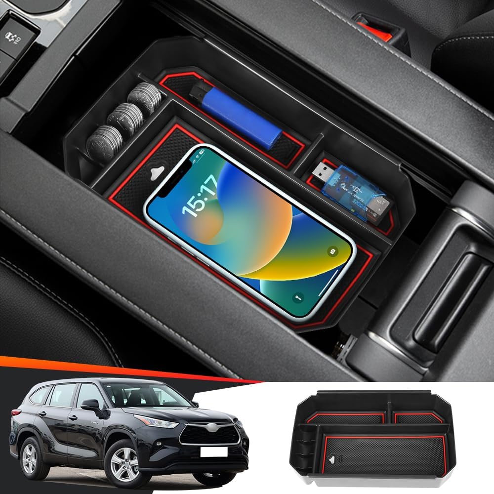 Car Center Console Organizer Tray for Toyota Highlander 2020 2021 2022 2023 2024 2025 2026 and Highlander Hybrid 2020-2026 Auto Interior Accessories Seat Middle Armrest Box Storage Accessory