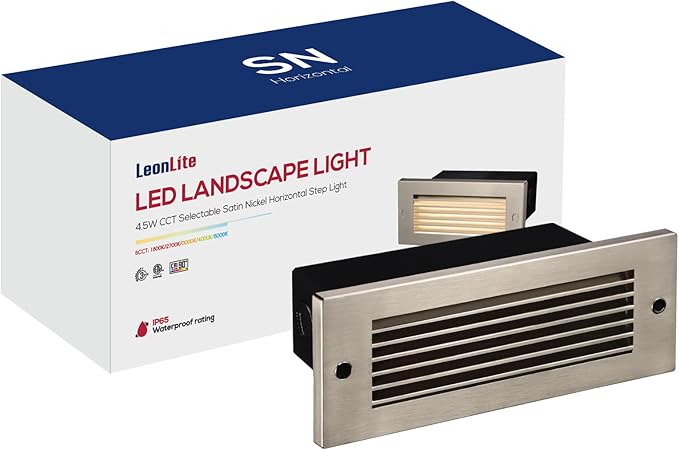 LEONLITE Update 5CCT LED Step Lights 120V-277V, Dimmable 4.5W 300LM Anti-Glare LED Deck Steps Stair Lights Outdoor, 1800K2700K3000K4000K5000K, CRI 90 & ETL, IP65 Waterproof, Satin Nickel
