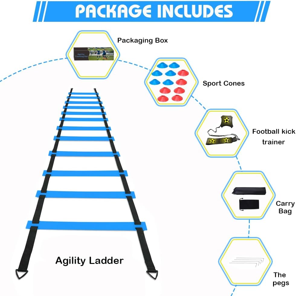 Soccer Speed Agility Training Set | 20FT Agility Ladder & 12/16 Sports Cones for Enhanced Footwork