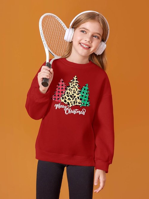 Haloumoning Girls Oversized Crewneck Sweatshirt - Cozy Fleece Pullover for Ages 5-14