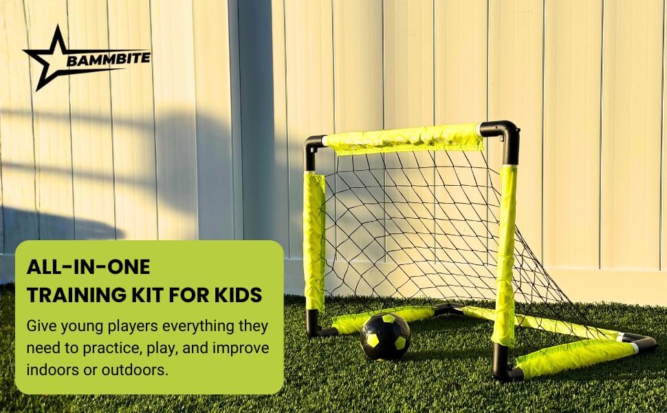 Skiennix Kids Soccer Goals Set - Indoor & Outdoor Play with Foldable Goal, Ball, Pump & 4 Stakes