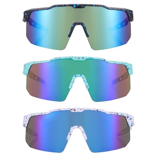 KesaPlan Kids Baseball Sunglasses, Youth Sports Sunglasses for Boys Girls 3-12 Sun Glasses for Cycling Running(Black/Green Mirrored + Green + White/Blue Mirrored)