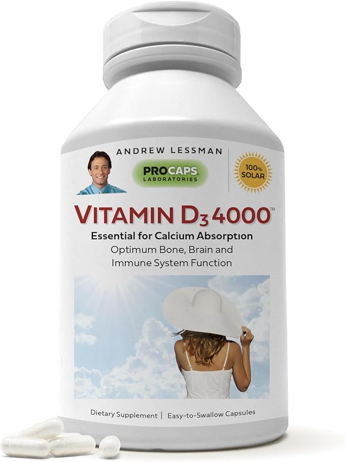 ANDREW LESSMAN Vitamin D3 4000 IU 180 Capsules - High Potency, Essential for Calcium Absorption, Supports Bone Health, Healthy Muscle Function, Immune System, More. Small Easy to Swallow Capsules