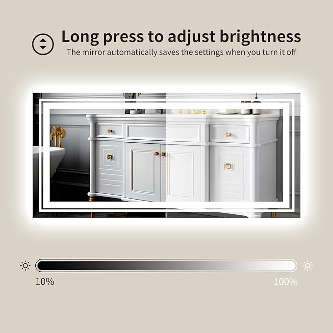 WTTY 96"x36" LED Bathroom Mirror with Lights, Large Dimmable LED Wall Mirrors, Backlit + Front Lit, Lighted Bathroom Vanity Mirror for Wall, Anti-Fog, Memory Function, Shatter-Proof, ETL Listed