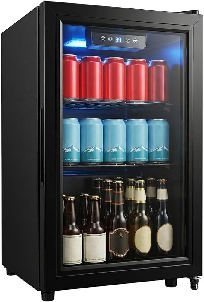 Dawmilon 1.8 Cu.Ft Mini Fridge, 70 Can Beverage Refrigerator, Compact Drink Fridge with Glass Door, Adjustable Shelves, Temperature Control, Beverage Cooler for Soda Beer Wine Dorm Office Bedroom