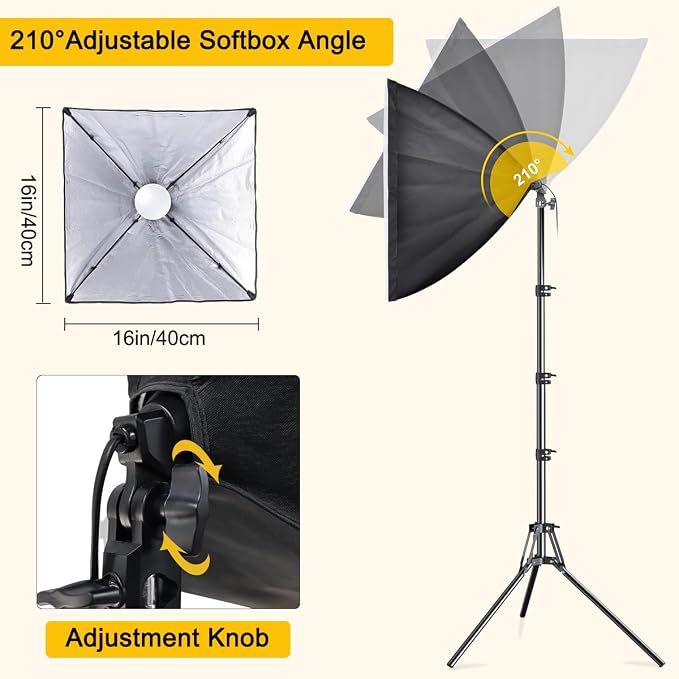 MOUNTDOG Softbox Lighting Kit, 2X 16'' x 16'' Photography Softbox Lighting
