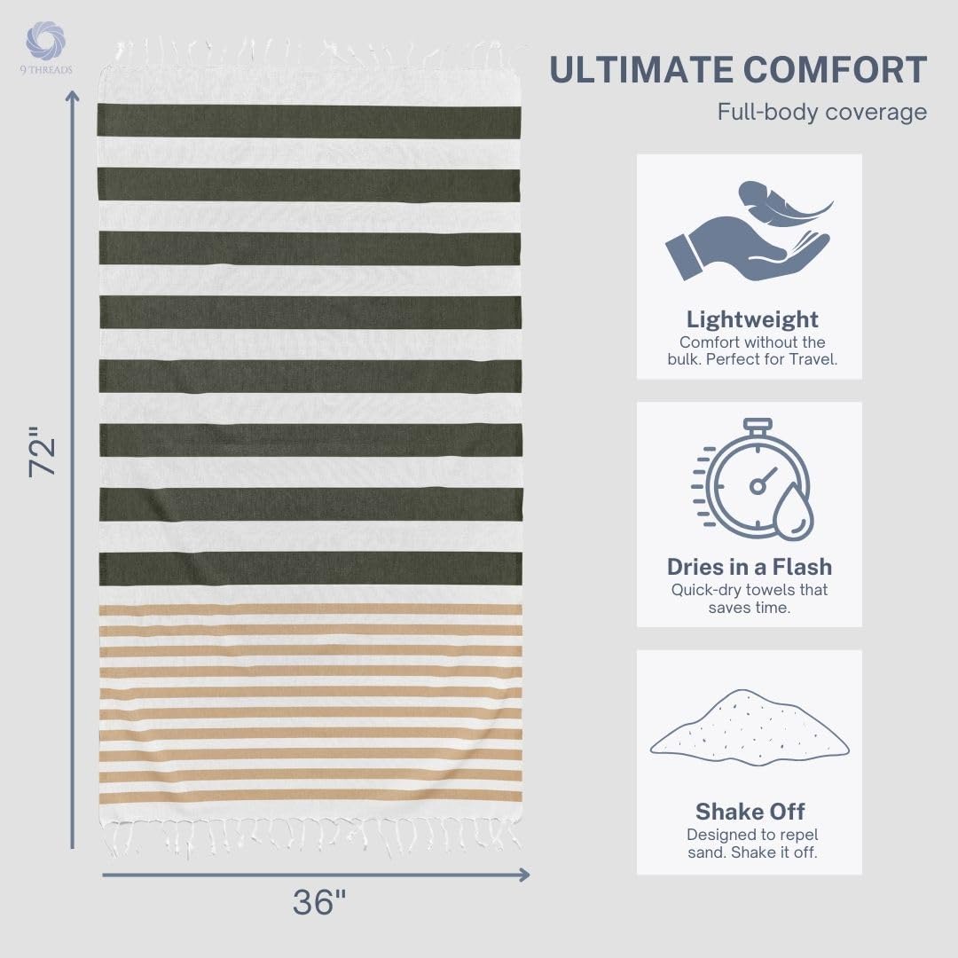 Skiennix Oversized Cotton Turkish Beach Towels - Extra Large Quick Dry & Absorbent | 36"x72" (Sage & Sand, 2 Pack)