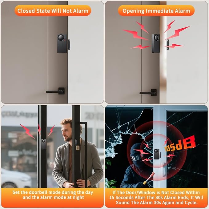 WSDCAM 110dB Door Alarm with Remote, Wireless Anti-Theft When Opened, Door