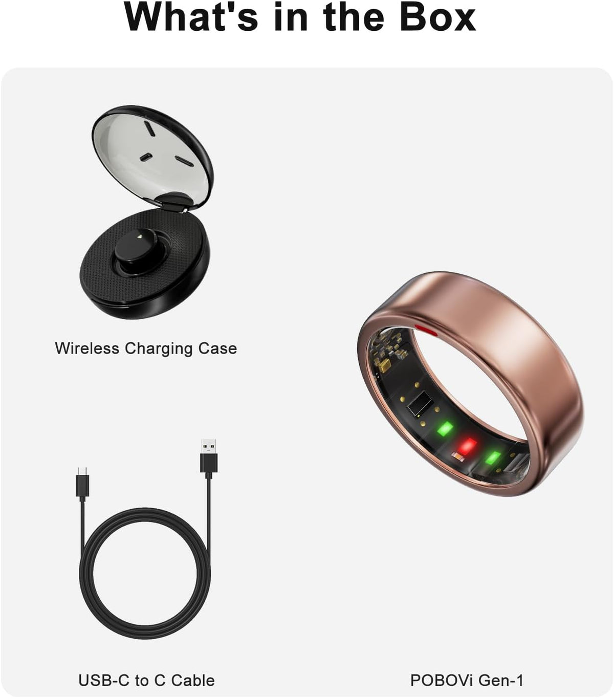 POBOVi Smart Ring - Sleep, Fitness, Stress & Heart Rate Tracker - 5-Day Battery Life | Wireless Charging, iOS & Android Compatible (Rose Gold, Size 7)