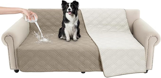 100% Waterproof Dog Couch Protector, Triple-Layer Waterproof Dog Bed Cover Pet Blanket Reversible 2-Tone Sofa Shield, Non-Slip Furniture Guard for Pets(68×82 Inch, Khaki+Off White)