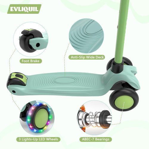 Kids Kick Scooter,Adjustable Height Handlebars and Removable Seat Scooters for Kids,3 Lighted Wheels Anti-Slip Deck Toddler Scooter for Boys & Girls Aged 3-12 up to 132 Lbs.