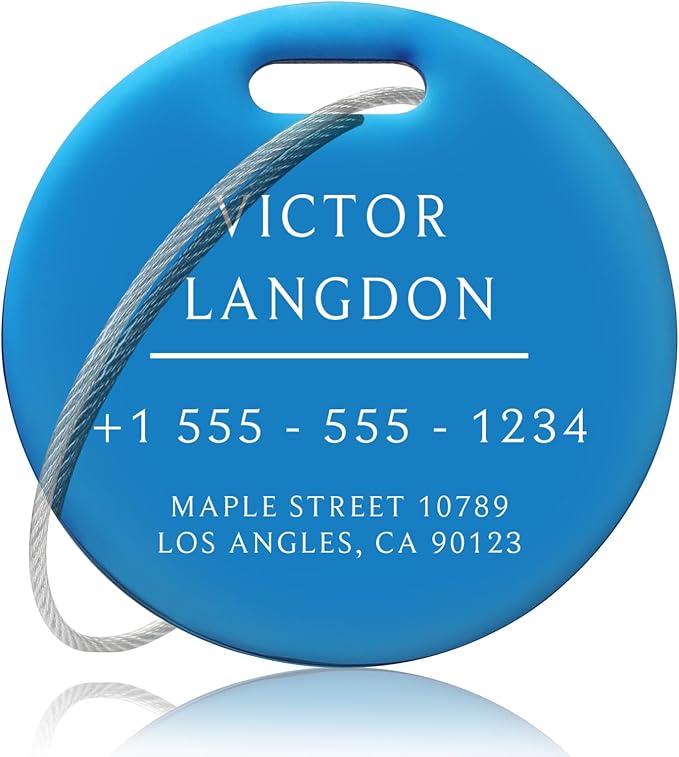 Stainless Luggage Tags for Suitcases: Metal Personalized Luggage Tags and Bags with Customizable Texts (Blue)