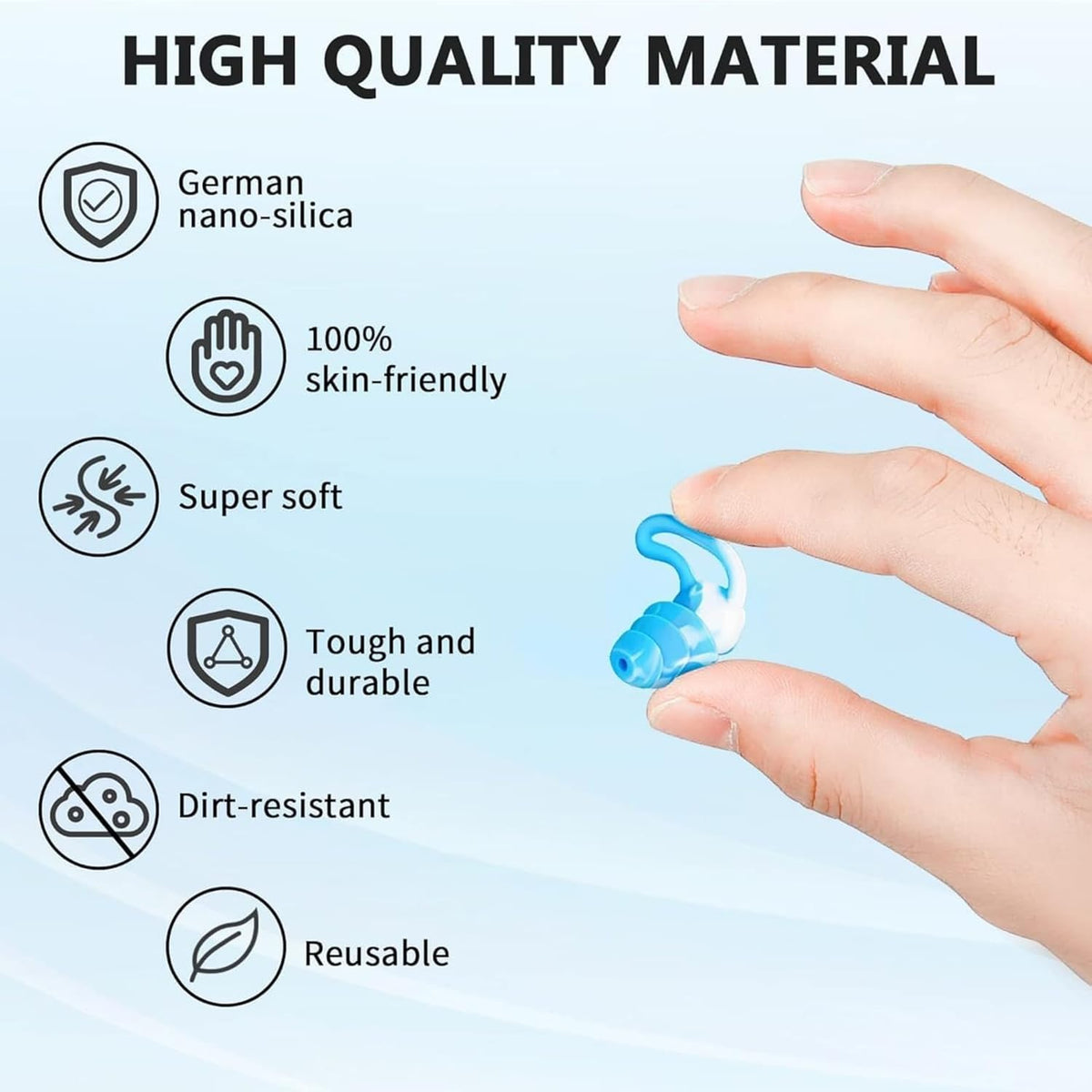 Tayogo Waterproof Silicone Swim Ear Plugs - 3 Pairs for Swimming, Surfing & Snorkeling | Blue