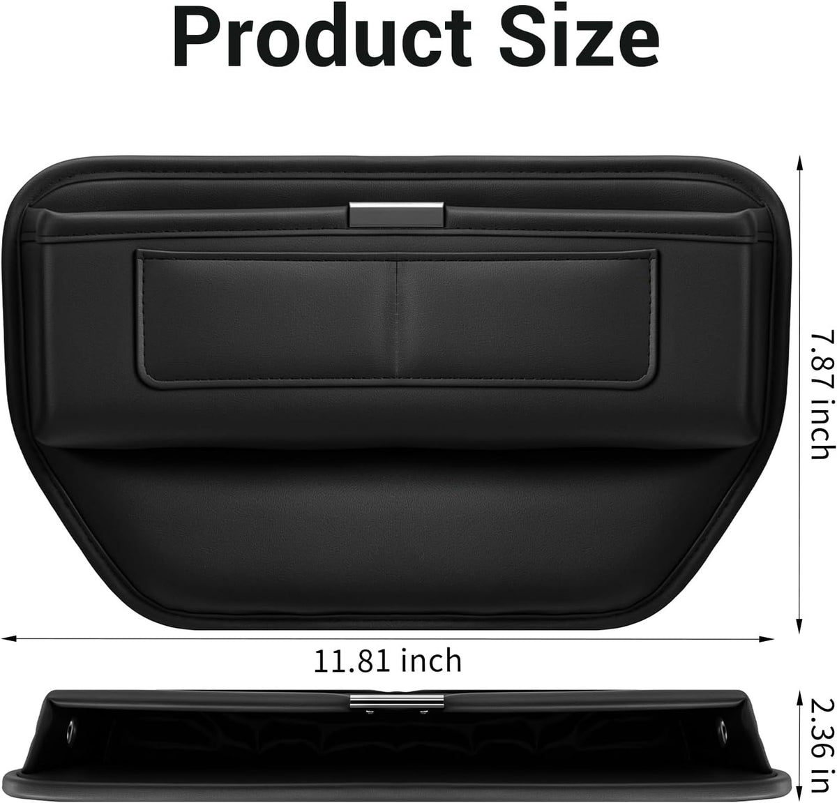 2Pack Universal Fit Premium Leather Car Seat Gap Filler Organizer, Center Console Organizer with Card Slots Front Seat Storage for Phone Cards Keys, Clever Gifts for SUV, Truck & Sedan, Black