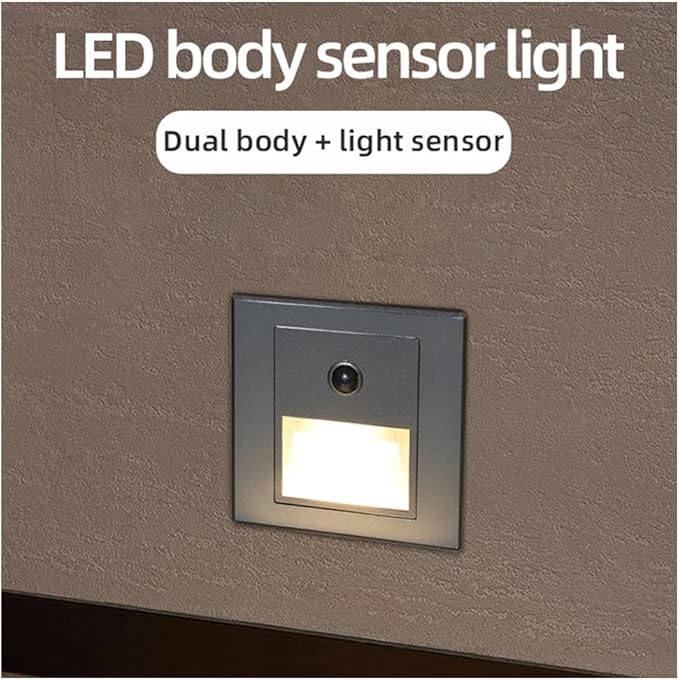3W Motion Sensor Stair Lights 3000K Recessed LED Step Light Indoor Stair Step Wall Lamp Staircase Bedroom Decoration 10Pcs White (Gold 1Pcs)