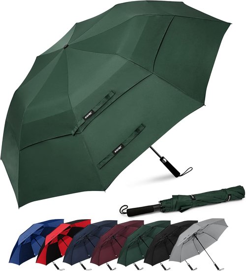 G4Free 62-Inch Portable Golf Umbrella - Large Windproof & Waterproof Double Canopy | Dark Green