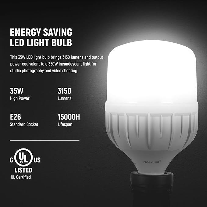 NEEWER 350W Equivalent Softbox Lighting Kit, 5700K LED Light Bulb, 24x24 inches