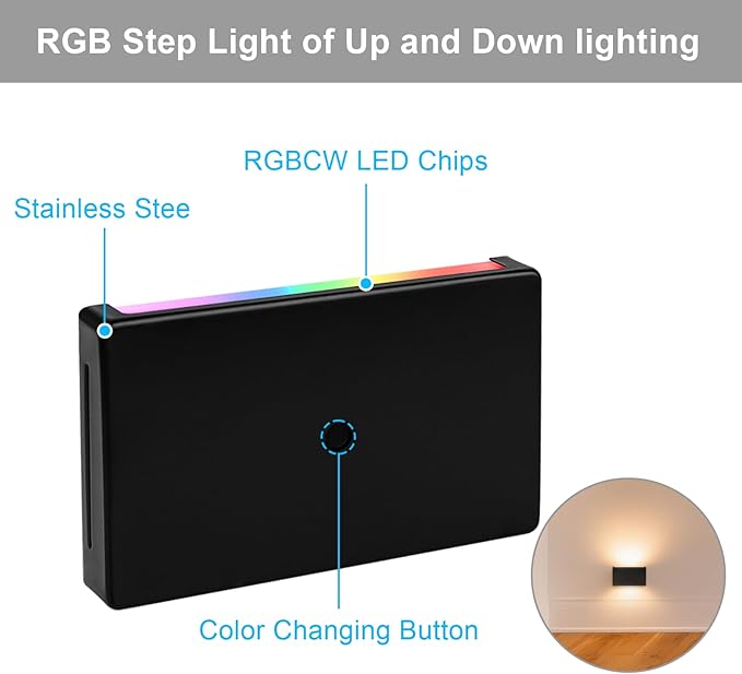 Wall Lights for Stairway Indoor Outdoor, 100V-277V Wired LED Recessed Stair Lights for Outlet Box, 2.5W Dimmable RGB Color Changing Lights for Christmas Halloween, IP65, ETL, Black, 6Pack