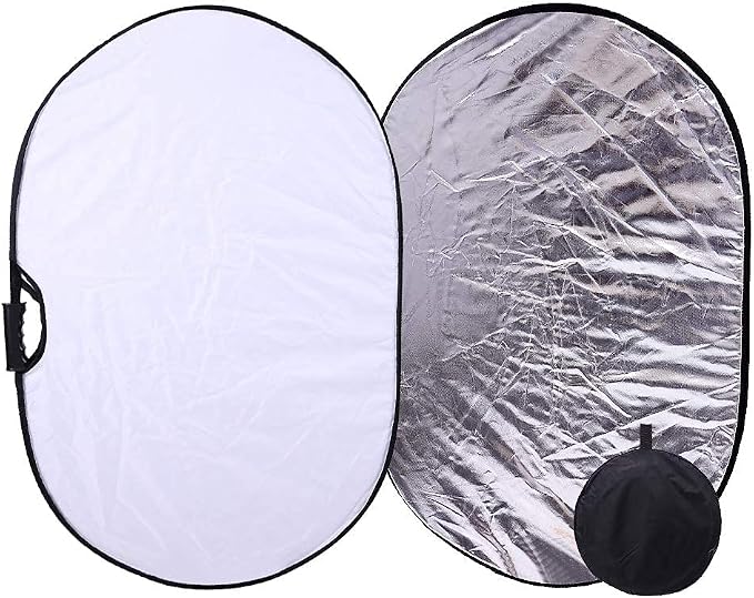 Portable Photography Silver and White Reflector Collapsible 2-in-1 Oval