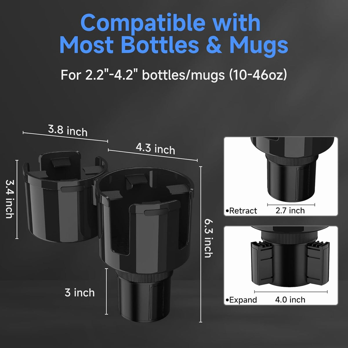 DYLEN Car Cup Holder Expander, 2 in 1 Cup Holder Adpater Extenter for Car