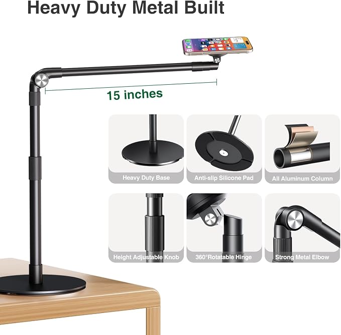 elitehood Magnetic Phone Stand for Overhead Recording, 15 in Long Arm Magsafe