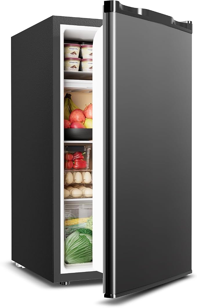 Feelfunn Mini Fridge with Freezer - 3.2 Cu.Ft Single Door Mini Refrigerator with Adjustable Thermostat, Small Fridge for Bedroom, Apartment, Dorm - Black