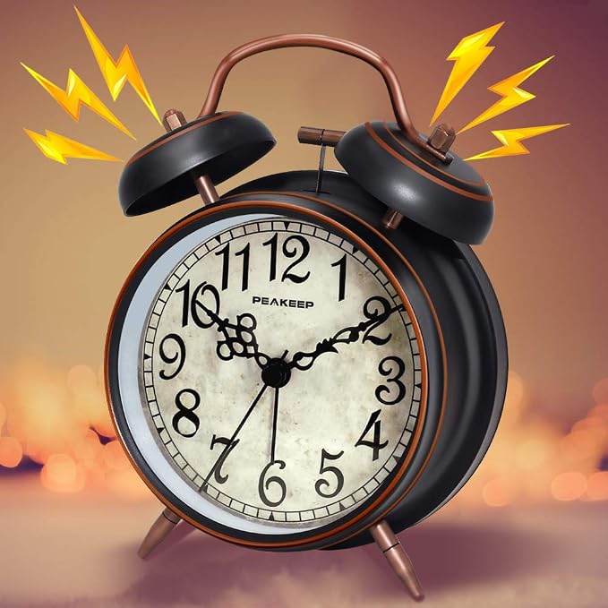 Peakeep Retro 4.5 inches Battery Operated Twin Bell Loud Alarm Clock