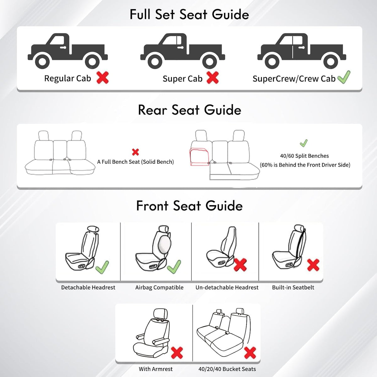 Huidasource F250 Rear Seat Covers, Beige Leather Back Seat Cushion Cover Fit for Ford F150 2015-2026&F250 F350 F450 2017-2026 Crew Cab XL XLT Lariat King Ranch Platinum, Split Rear Seat Cover