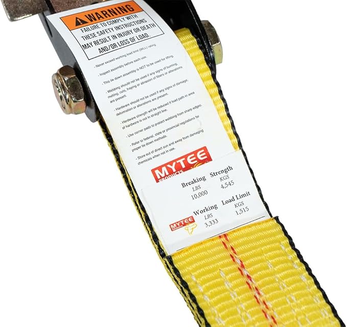 Mytee Products 2 Pack 2"x27' Yellow Ratchet Strap with J Hooks- 10,000 Lbs Breaking Strength -Heavy Duty Tie Down Large Bar Handle and Cargo Straps with Wire Hooks for Flatbed, Truck, Trailers Pickup