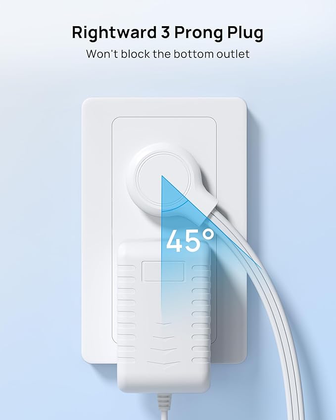 TROND Short Flat Extension Cord 3ft - Right Angled Flat Plug Power Strip, ETL Listed, 3 Plug Extension Outlets, Three Prong, 16 Gauge Wire, 13A, Small for Indoor Home Office Cruise Ship Travel, White