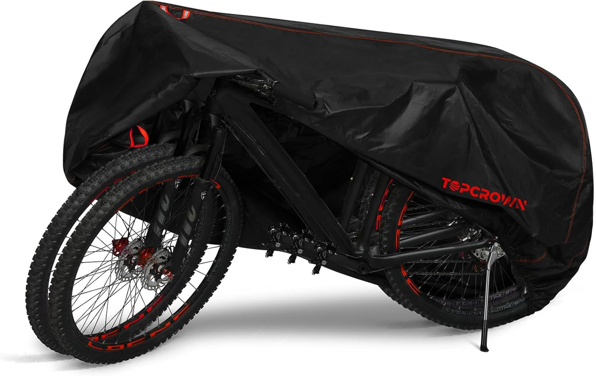 Topcrown Waterproof Bike Cover - Outdoor Storage for 2 Bikes | UV, Dust & Wind Proof, XXL Black & Red