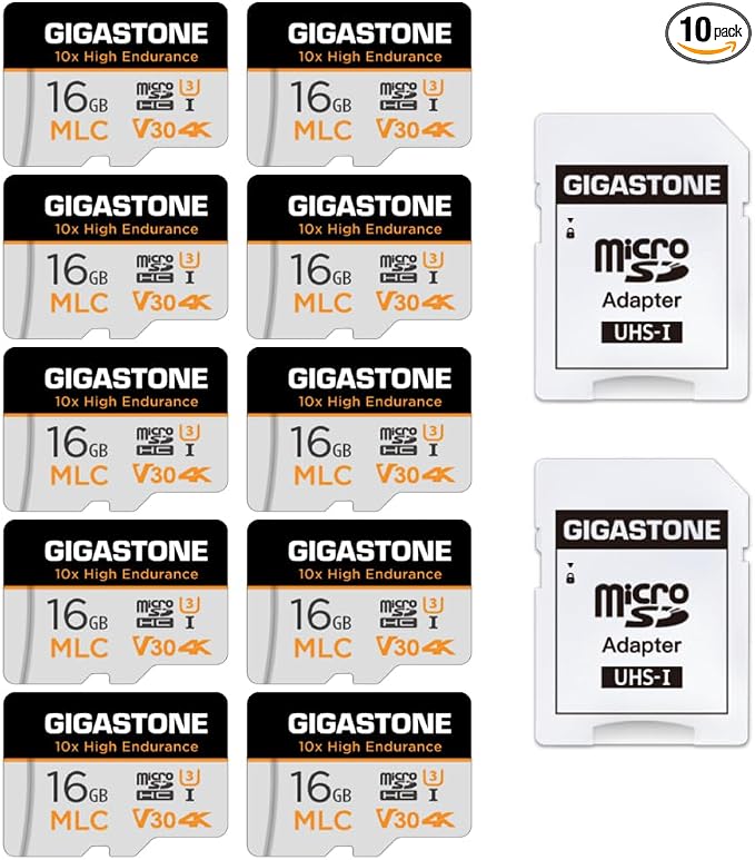GIGASTONE Industrial 16GB MLC Micro SD Card 10-Pack, 4K Video Recording