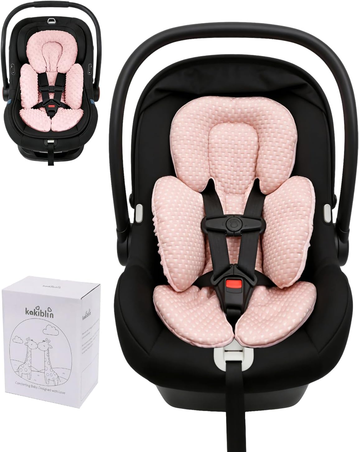 KAKIBLIN Infant Car Seat Insert for Baby, Car Seat Cooling Pad, Reversible Newborn Car Seat Insert Head Body Support for Summer, Fits for Stroller, Swing, Bouncer, Bassinet, Boys and Girls (Pink B)